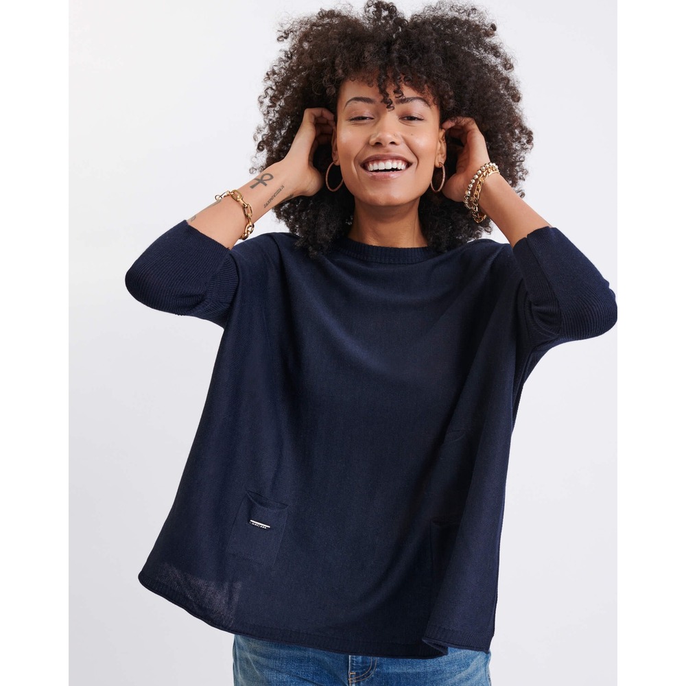 Mersea The Catalina Travel Sweater Navy OS Crewneck Oversized‎ Pockets Poncho